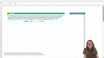 Performing Hypothesis Tests: Mean Sigma Known - Excel Example 1