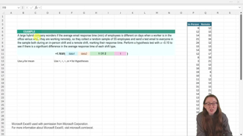 Matched Pairs Hypothesis Test - Excel Example 2