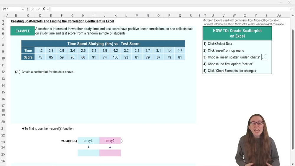 Creating Scatterplots and FInding Correlation Coefficient - Excel