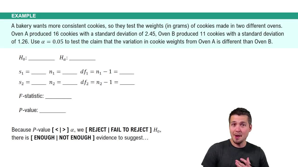 Performing Hypothesis Tests for Two Variances Example 2