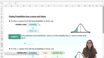 Finding Z-Scores and X Values from Probabilities-Excel