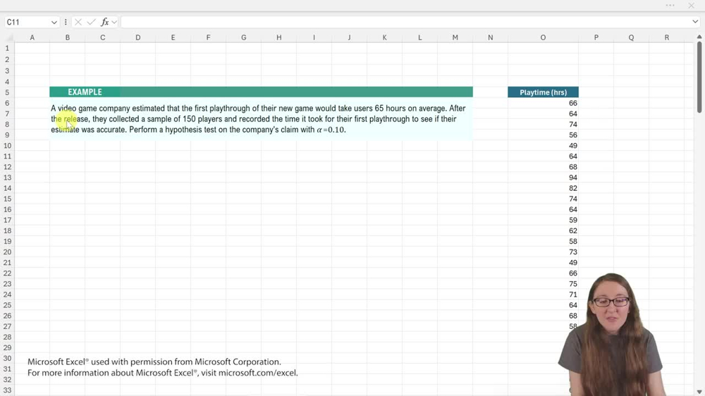 Performing Hypothesis Tests: Mean Sigma Unknown - Excel Example 4