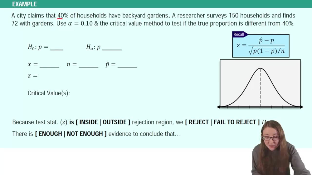 Performing Hypothesis Test with Critical Values Example 1