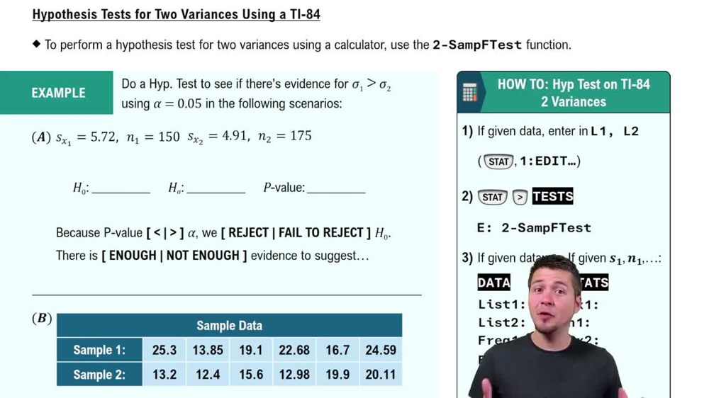 Hypothesis Test for Two Variances Using a TI-84