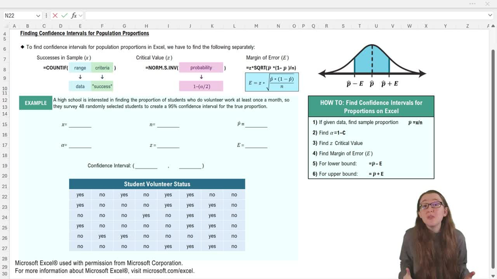 Confidence Intervals for Population Prortion - Excel