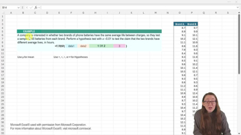 Two Means - Unknown Variances Hypthesis Test - Excel Example 1