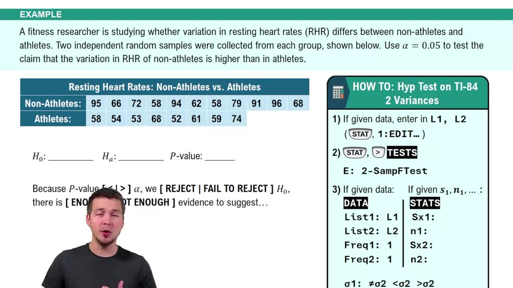 Hypothesis Test for Two Variances Using a TI-84 Example 1