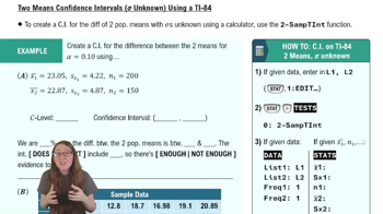 Difference in Means: Confidence Intervals Using TI-84