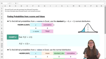 Finding Probabilities from Z-Scores and X Values-Excel