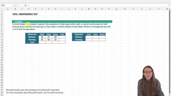 Independence Tests - Excel Example 1