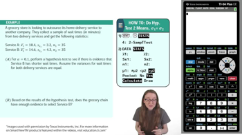 Means Unknown Equal Variances Hypothesis Test Using TI-84 Example 1