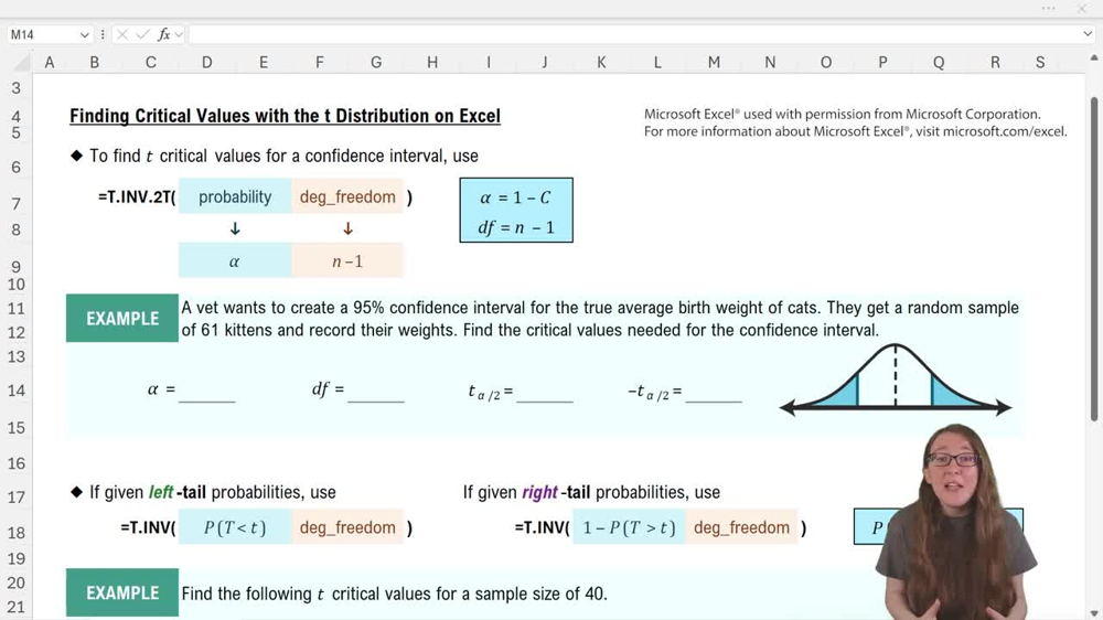 Finding t Critical Values From Probabilities - Excel