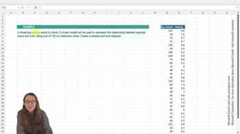 Finding Residuals and Creating Residual Plots - Excel Example 1