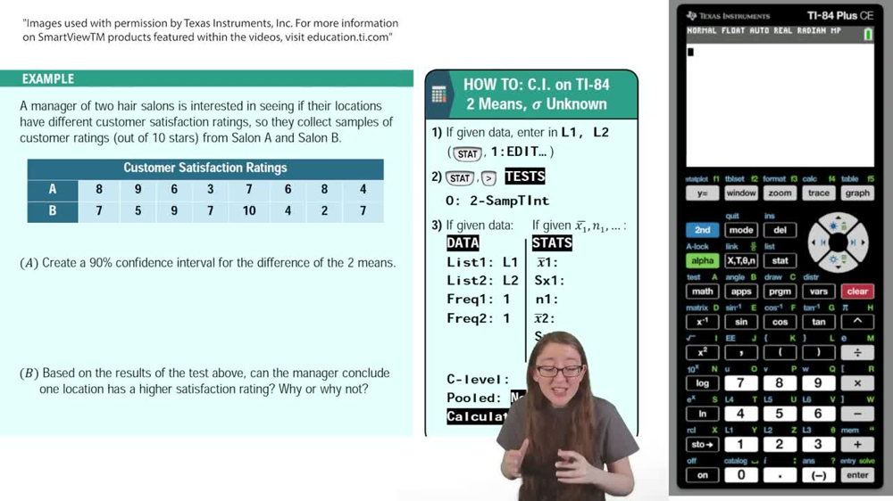 Difference in Means: Confidence Intervals Using TI-84 Example 5