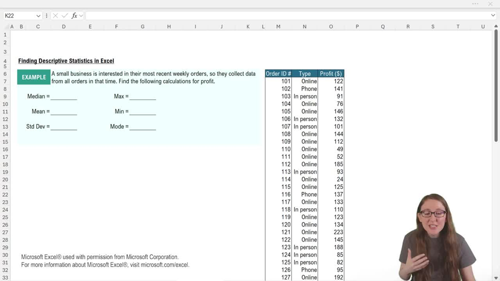 Descriptive Statistics-Excel Example 1