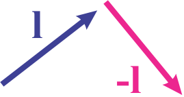 Two arrows representing vectors: one labeled "l" pointing up-left, the other labeled "-l" pointing down-right.