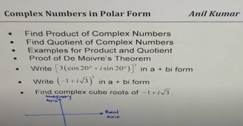 Complex Numbers Polar Form Product De Moivre's Theorem and nth Root