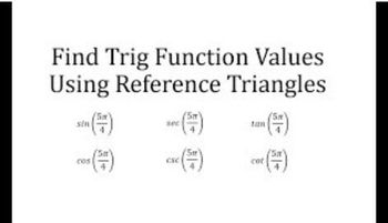 Find Six Trig Function Values Using Reference Triangles - Mult. of pi/4