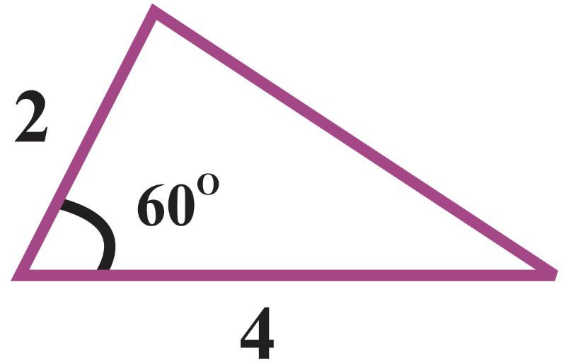 Triangle with sides 2 and 4, and angle 60°, for Law of Cosines problem.