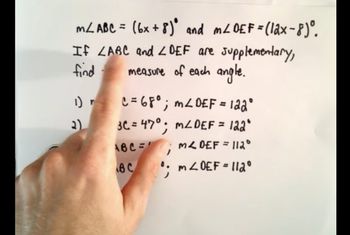 Supplementary Angles : Finding the Measure of Two Angles Algebraically