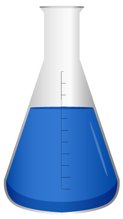 Erlenmeyer flask with blue liquid