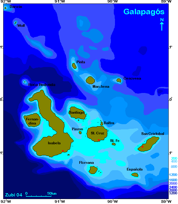 Map of the Galapagos Islands, an example of geographic isolation and adaptive radiation