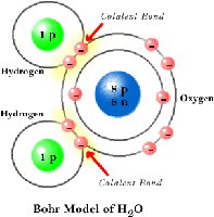 Bohr model of H2O showing covalent bonds