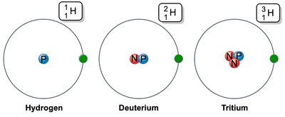 Hydrogen isotopes: hydrogen, deuterium, tritium