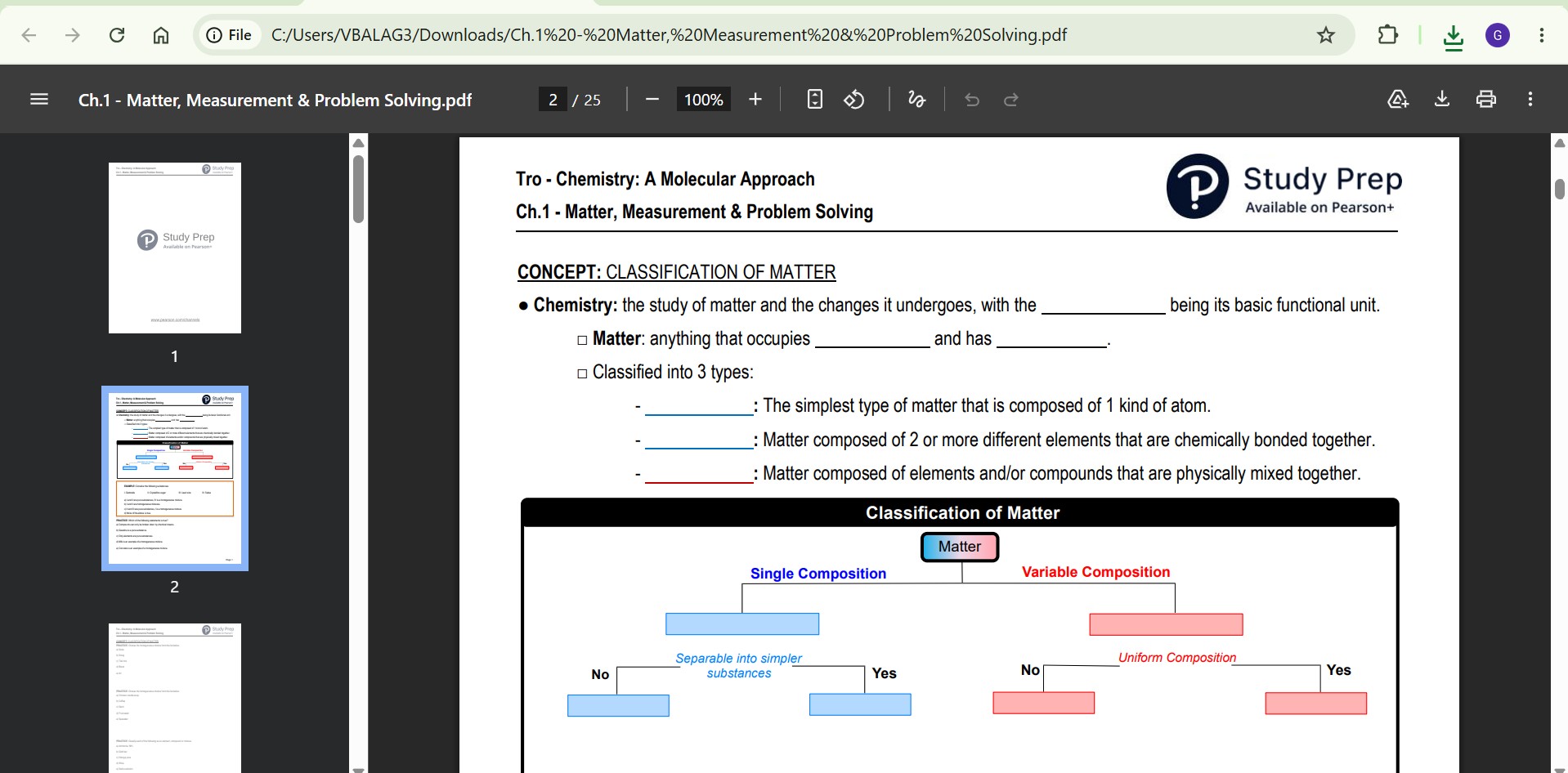Classification of Matter flowchart